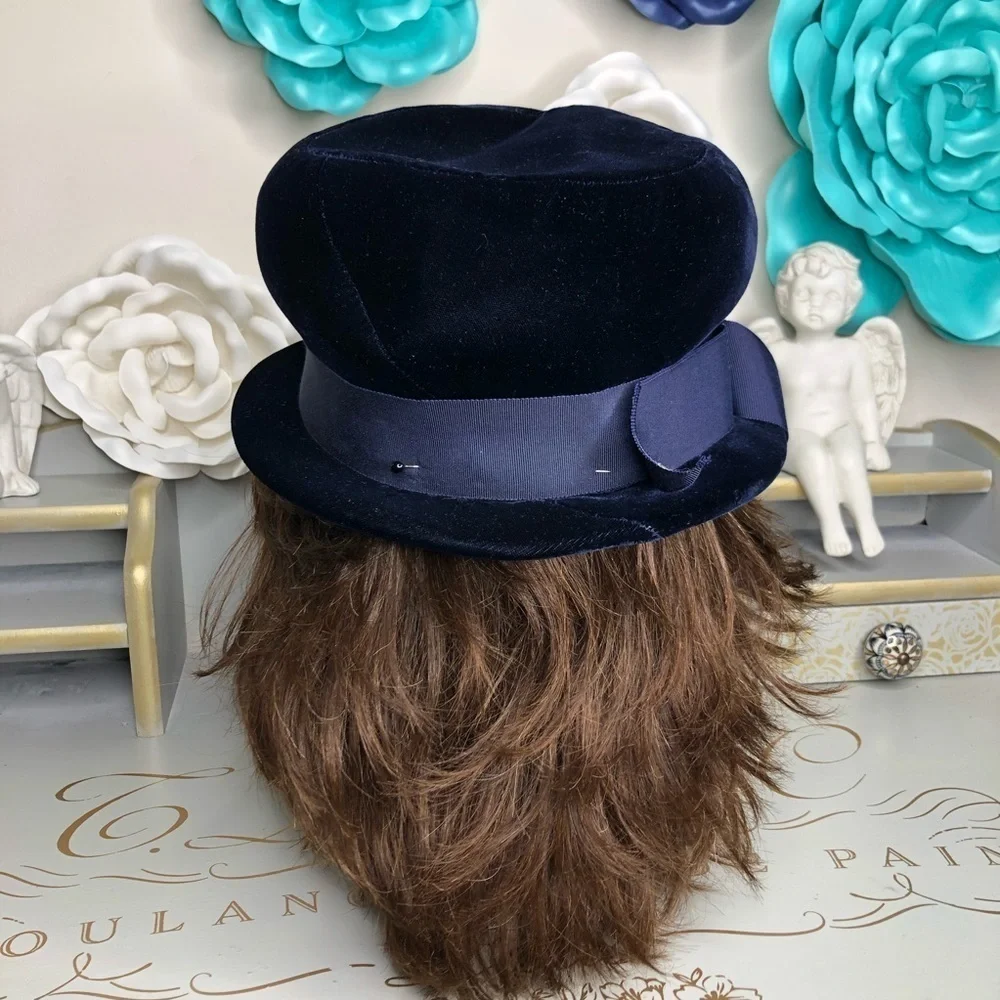 Franklin Simone Vintage Blue Velvet Brim Hat,